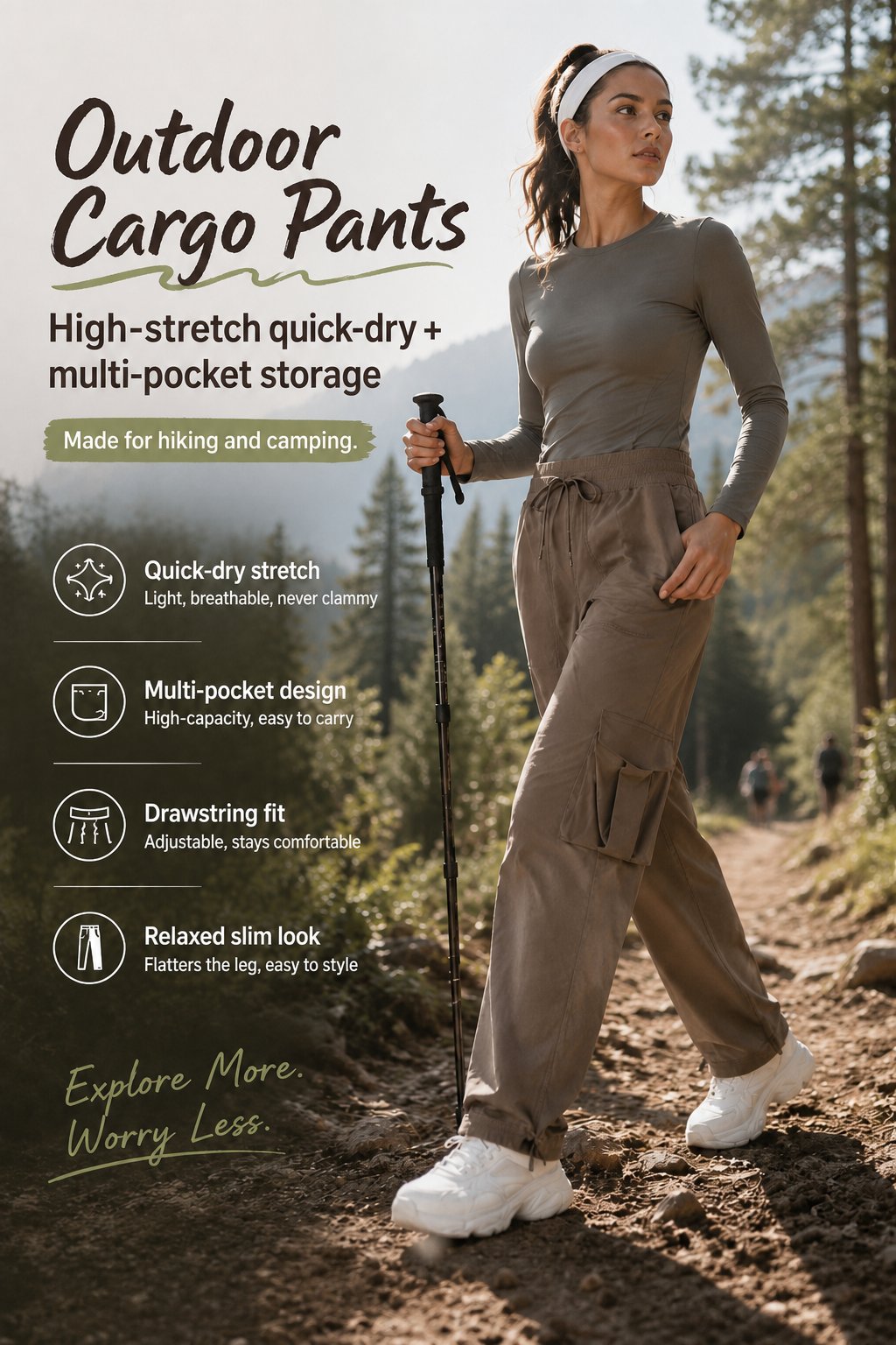 Outdoor cargo pants — hiking look