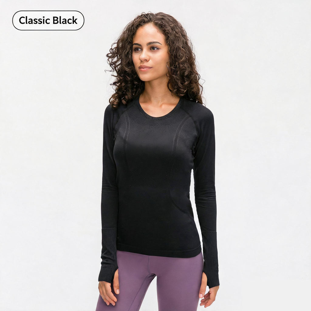 Classic Black seamless long-sleeve yoga top