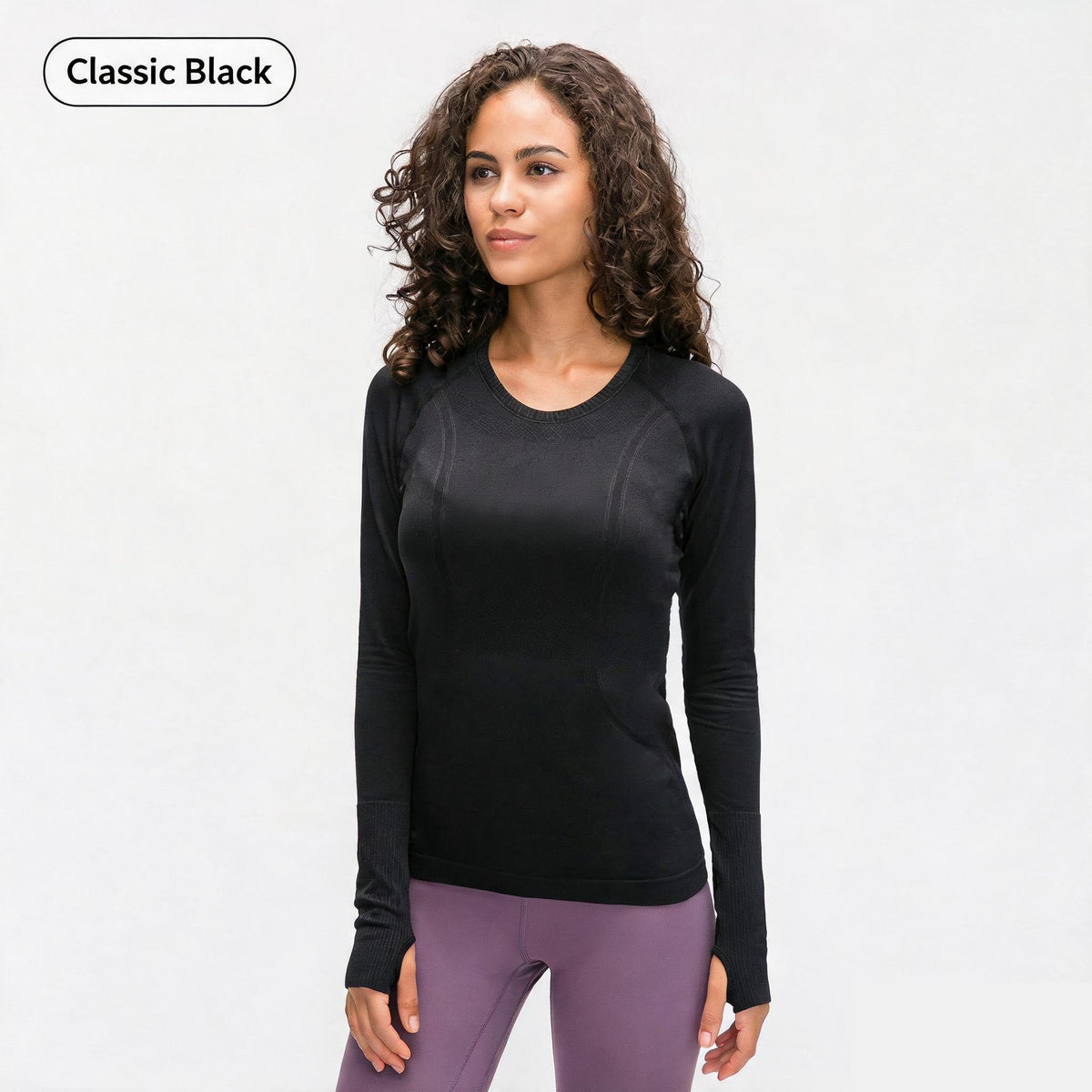 Classic Black seamless long-sleeve yoga top