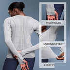 Seamless long-sleeve yoga top — thumbholes, underarm vent, 4-way stretch