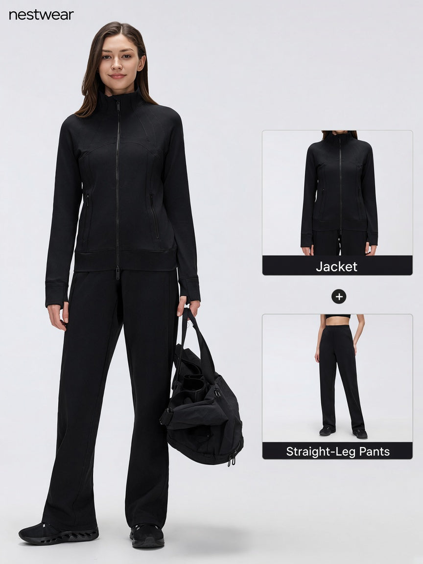 Zip Jacket & Straight-Leg Pants Set | nestwear