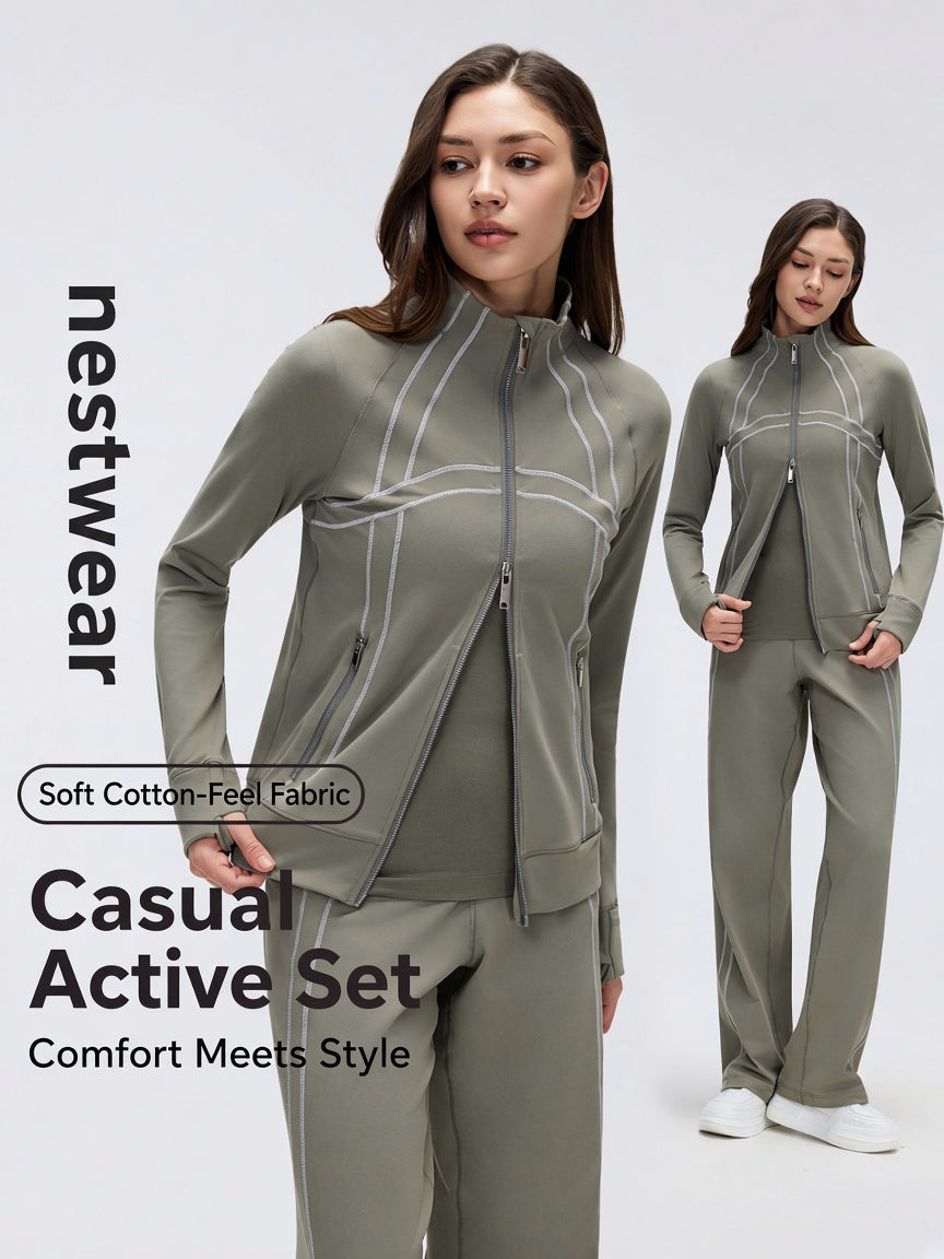 Zip Jacket & Straight-Leg Pants Set | nestwear